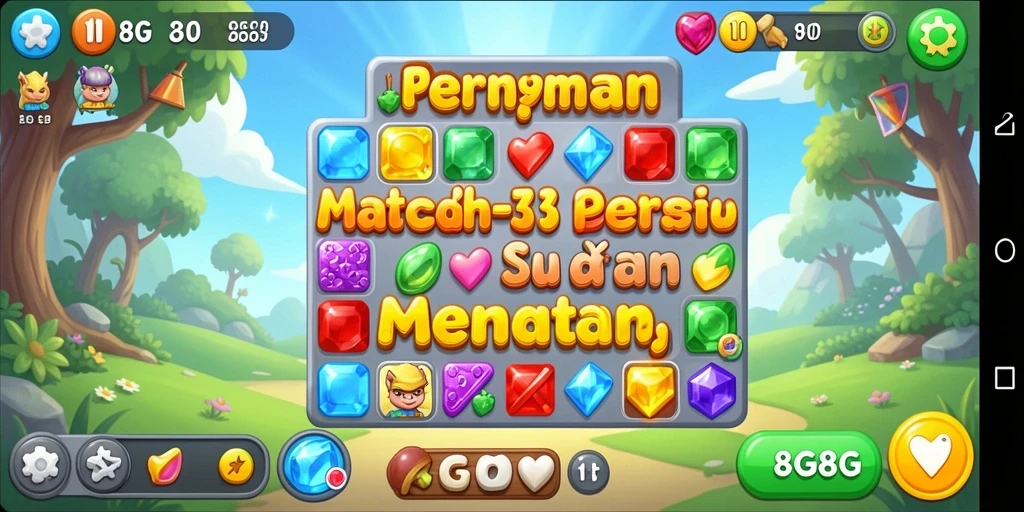 Screenshot menampilkan gameplay seru dalam 8G8G, dengan permata berwarna-warni.