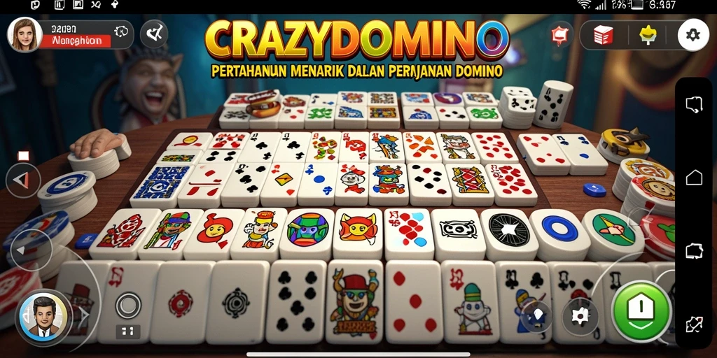 Screenshot gameplay CRAZYDOMINO menampilkan pertahanan domino yang dinamis.