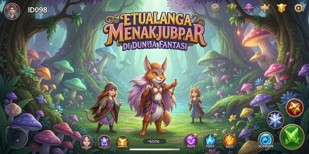 Screenshot ID098 menampilkan pemain menjelajahi hutan lebat dalam game petualangan.