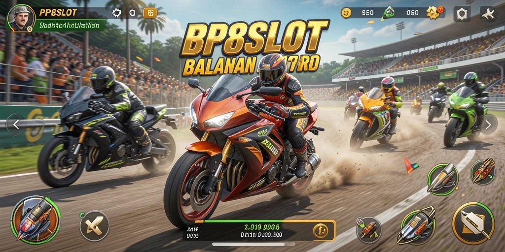 Screenshot gameplay PP8SLOT menampilkan aksi balap motor yang seru.
