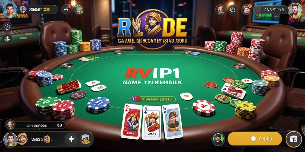 Tampilan gameplay seru di RVIP1 dengan pemain yang berkompetisi di meja poker.