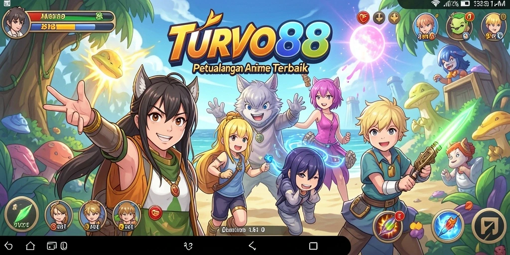 Screenshot TURBO88 menampilkan aksi gameplay yang dinamis dan karakter anime.