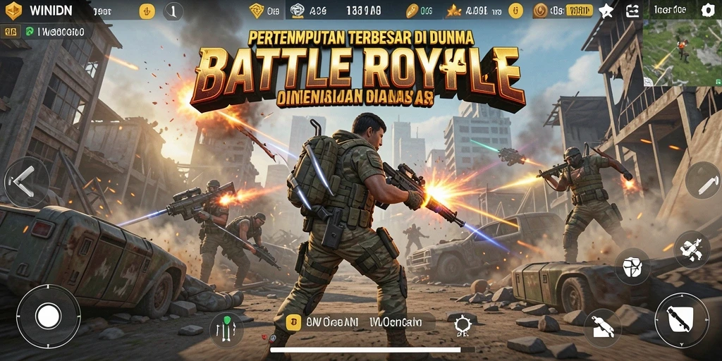 Screenshot gameplay WINIDN memperlihatkan pertarungan mendebarkan di arena Battle Royale.