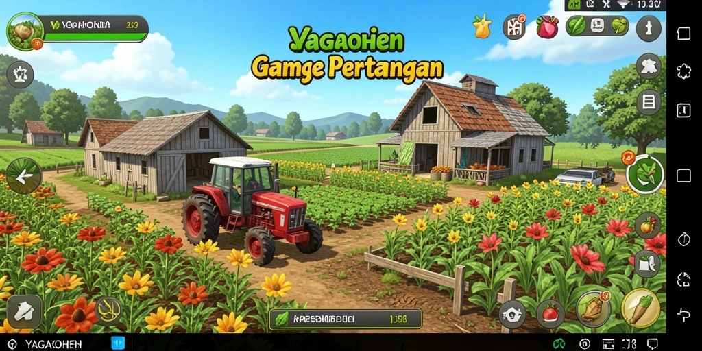 Tampilan gameplay menarik dari YAGAOHEN dengan berbagai tanaman dan alat pertanian.